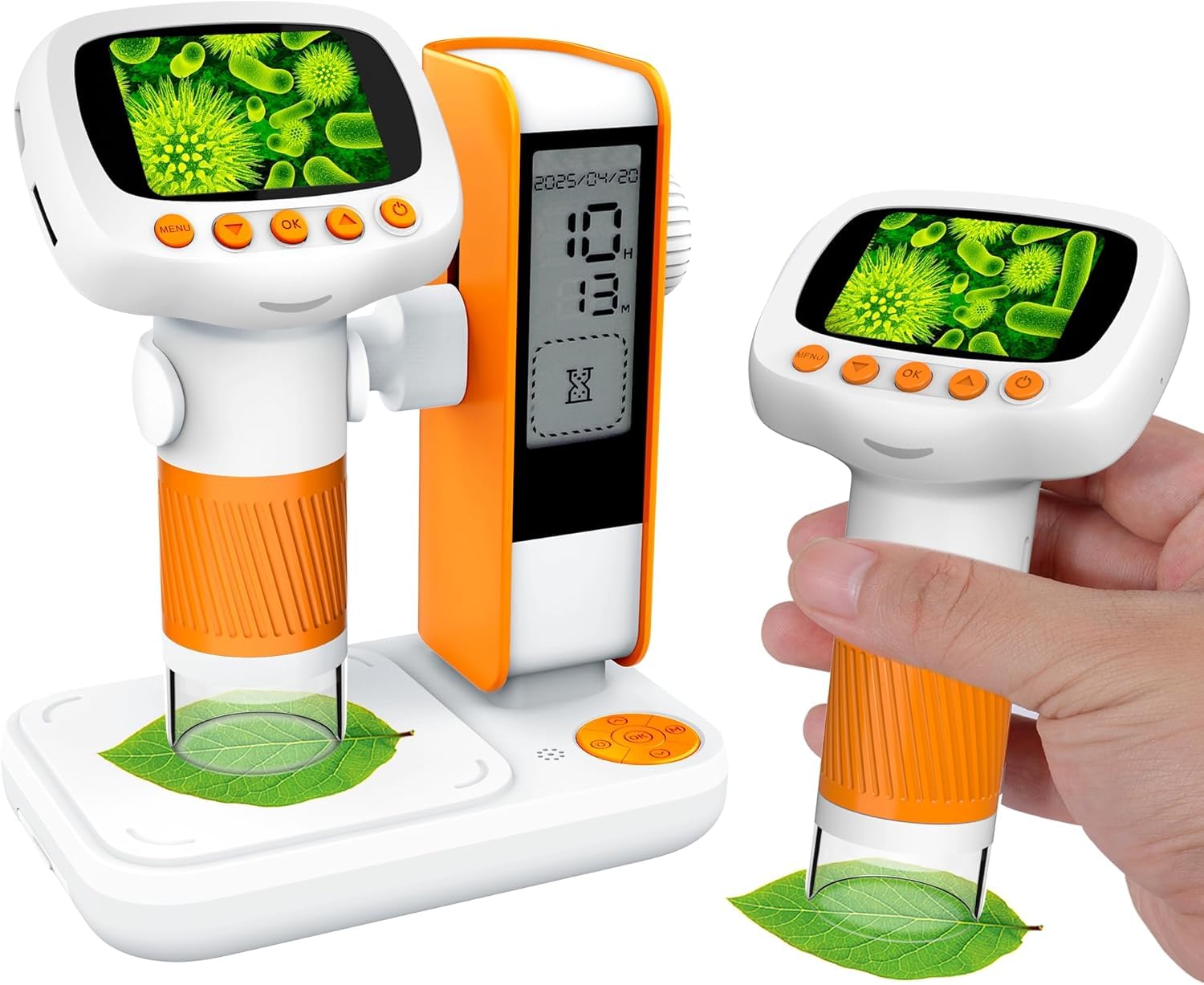Tobo Microscope for Kids 1000X Portable Handheld Microscopes Base Stand, 2" HD Screen Pocket Microscope Support Camera and PC Video Digital Microscopes for Kids Over 3 Years Old (Orange)-image-28