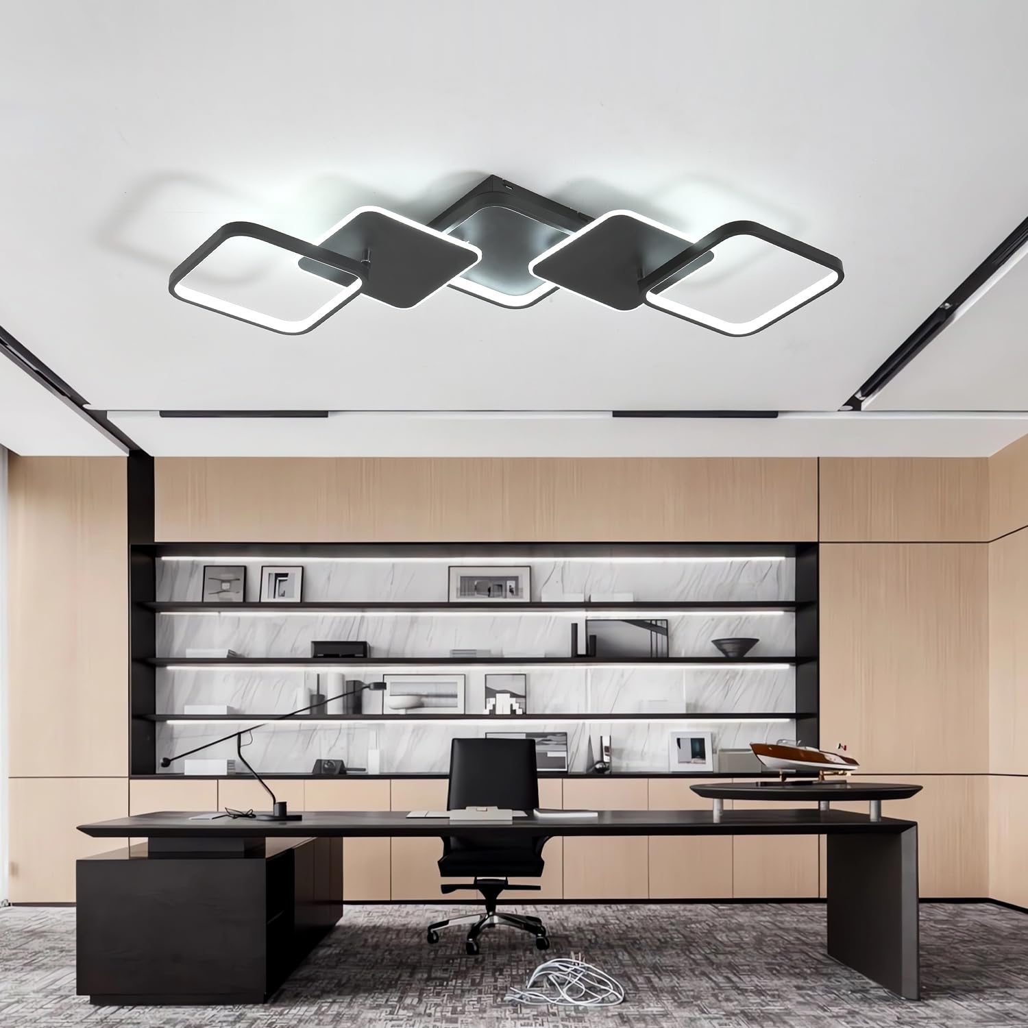 Kreative LED Deckenleuchte Dimmbar Deckenlampe Wohnzimmer Schlafzimmerbeleuchtung Mit Fernbedienung APP Decke Licht Moderne Variable Form Deckenbeleuchtung für Esszimmer Küche Büro (Schwarz, Quadrat)