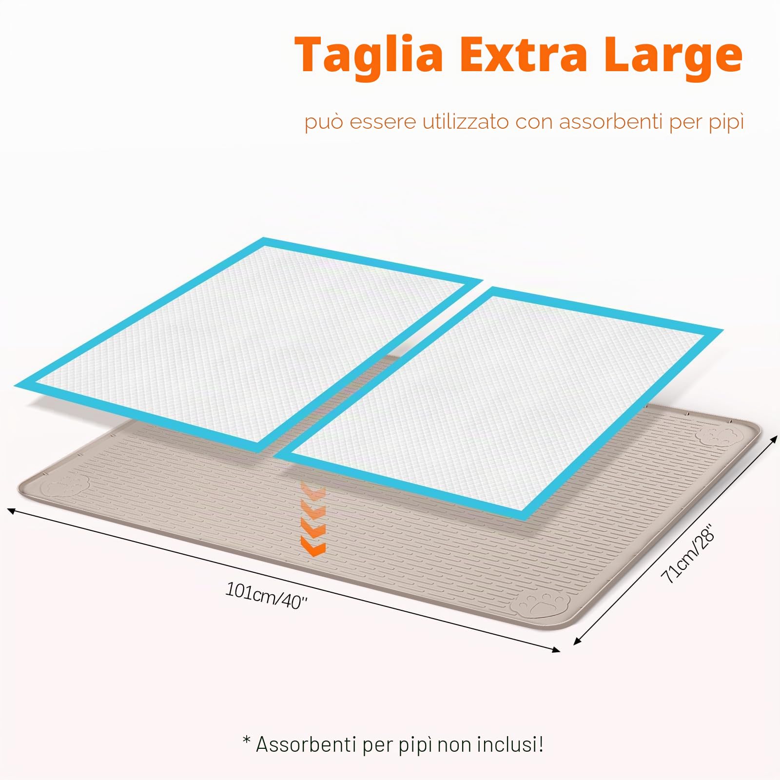 Tappetino per la pipì per cani, 101,6 x 71,1 cm, extra large, riutilizzabile, in silicone, per proteggere il pavimento, lavabile, antiscivolo, per addestramento al vasino (cachi)