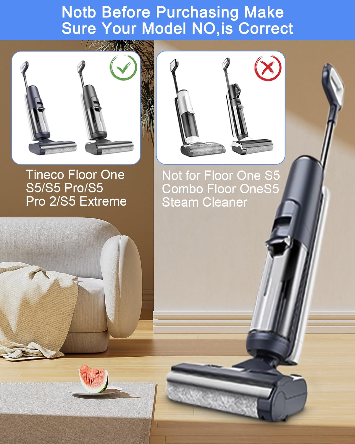 Zapasowy wałek szczotki i akcesoria filtracyjne do Tineco Floor One S5/S5 Pro/S5/S5 Pro 2 do odkurzaczy suchych i mokrych, 2 rolki szczotek, 3 filtry (niedostępne dla S5 Combo)