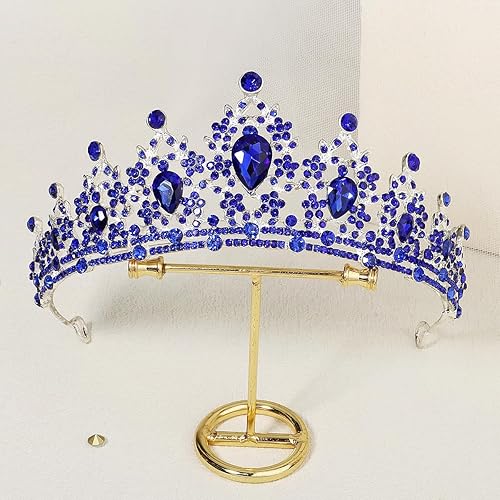 Miniatura 8 de Coronas azules para mujer, tiaras azules para mujer, corona azul de reina real y tiaras corona de princesa para mujeres y niñas, fiesta de