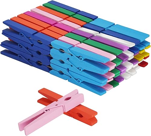 KTOJOY Alfileres de madera de colores, colores arcoíris, paquete de 50 unidades, 2.9 pulgadas, 5 unidades por color, óxido de madera de abedul