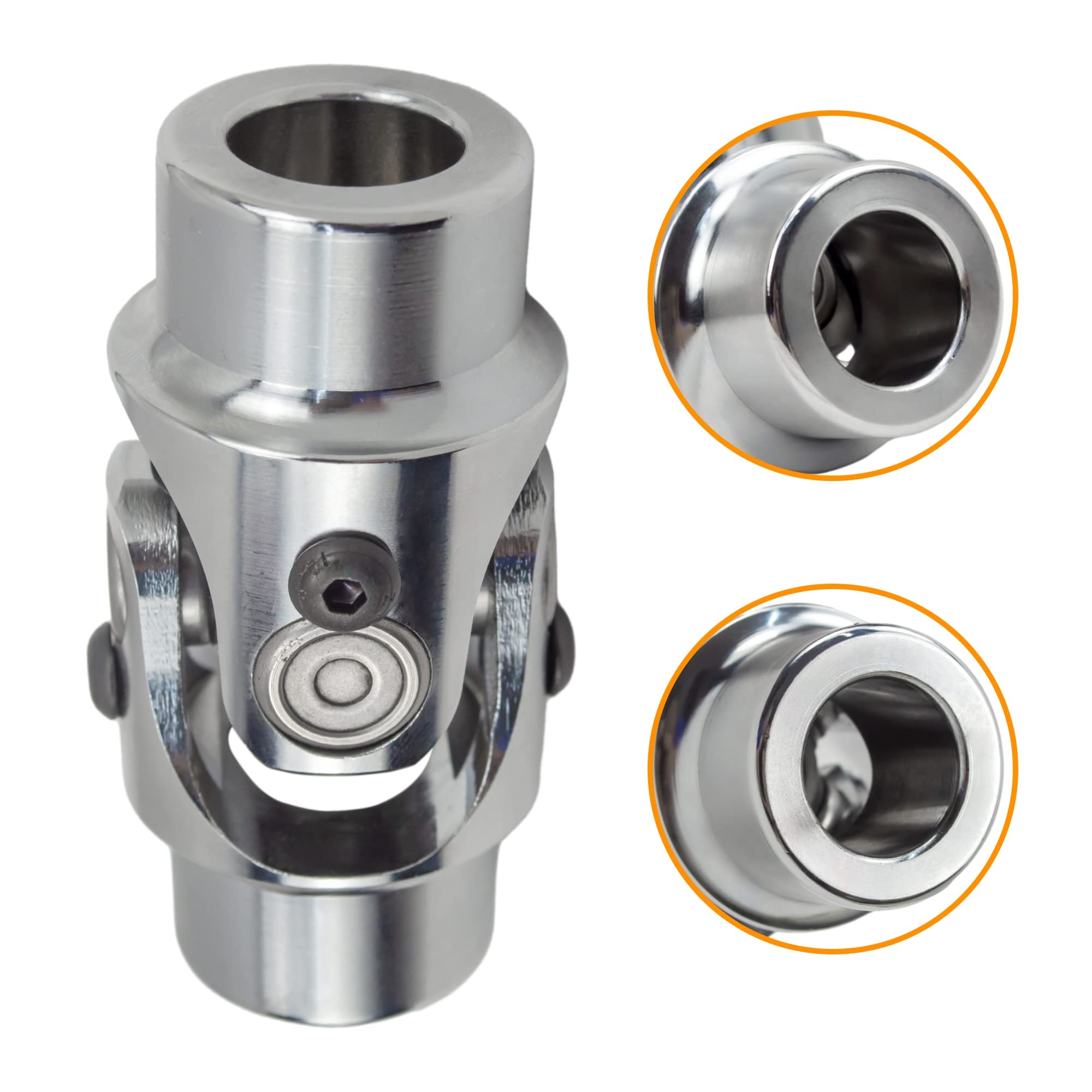 RABROPAR 3/4" Round x 3/4" Round Steering Shaft U Joint Coupling Chrome Single Steering Shaft Universal Joint, 35° Working Angle 3-1/4" Total Length