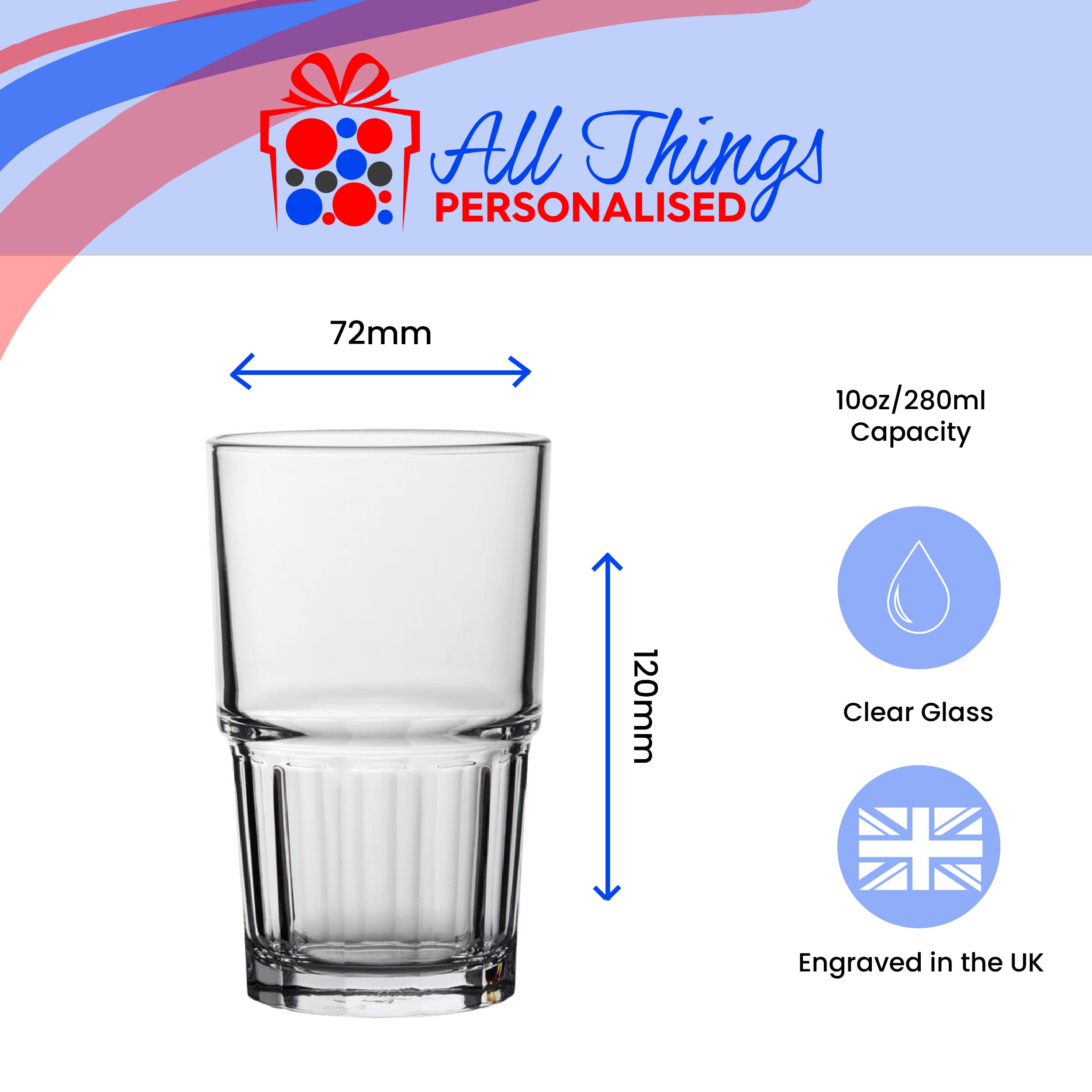 Vaso de hiball endurecido personalizado grabado de 295 ml, cualquier mensaje para cualquier ocasión, como cumpleaños, bodas, Navidad, Pascua, graduación, grabado en el Reino Unido