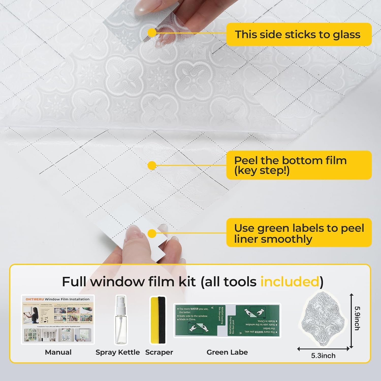 Window Privacy Film Decorative for Front Door, Bathroom Static Cling Stained Glass Sticker Opaque Heat Control UV Blocking Non-Adhesive for Home Windows 35.4 x 78.7 inches Damask