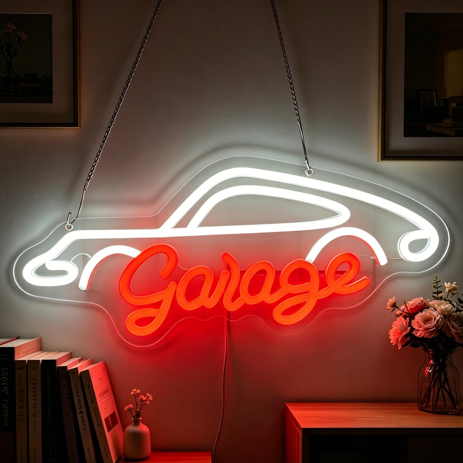 Garage Neon Sign LED Neon Garage Decor Sign Light Up for Wall Decor, Dimmable USB Powered Neon Light for Man Cave Bedroom Party Gift to Car Enthusiast 15.74’’x7.08’’