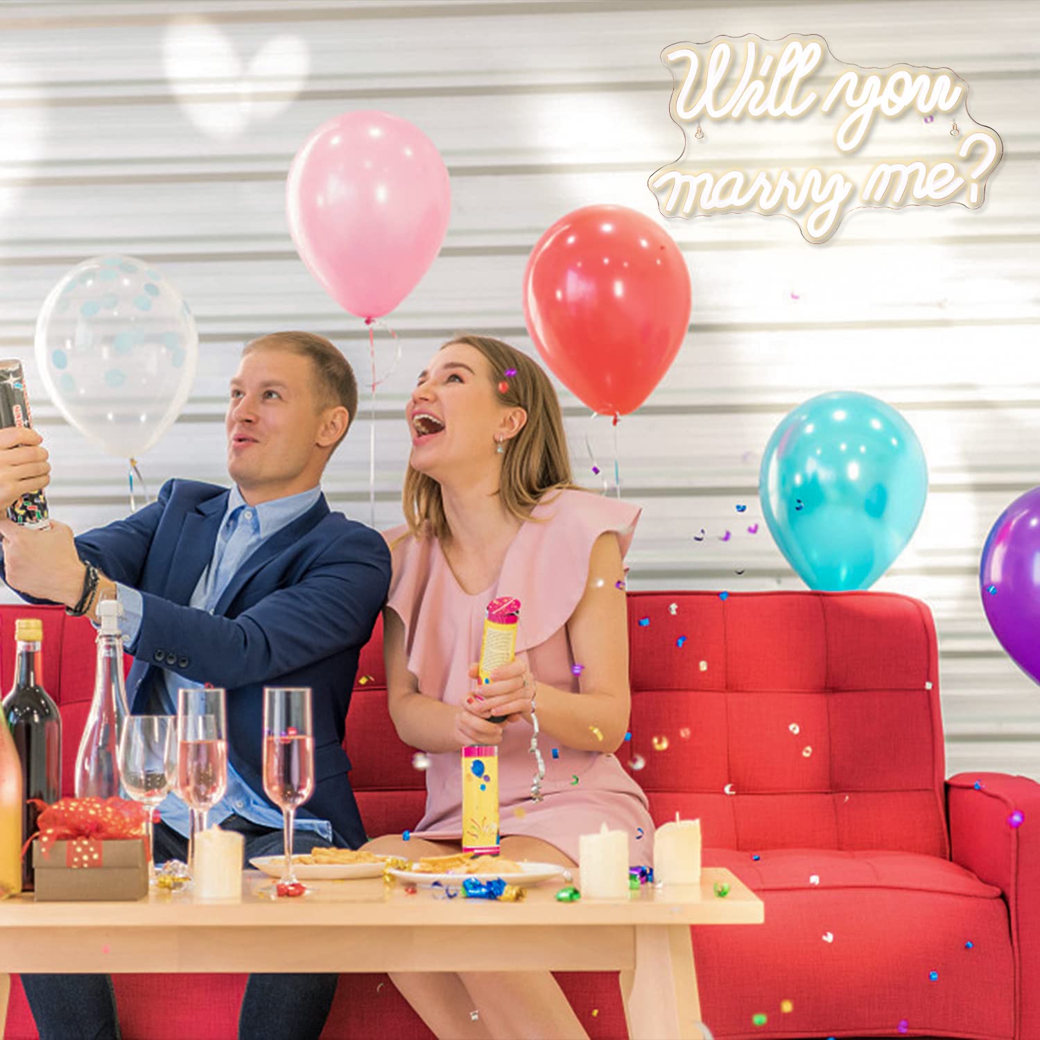 Cartello al neon con scritta "Will You Marry Me" per decorazione da parete, con lettere LED al neon, alimentato da USB, per decorazioni per proposte, matrimoni, feste di San Valentino