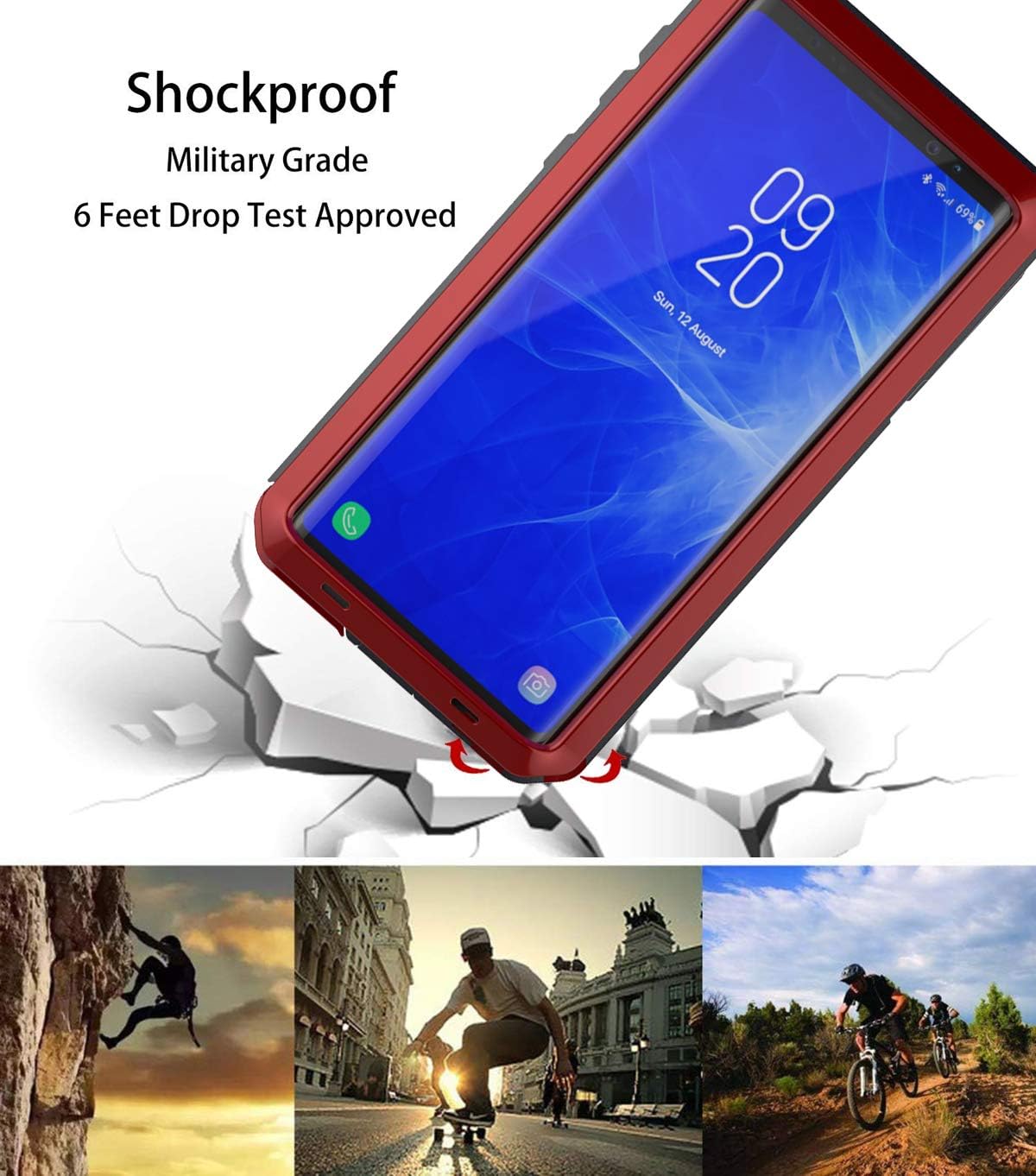 Buу 1 gеt 1 Galaxy Note 9 Case, Note 9 Heavy Duty Shockproof Hybrid Metal and Silicone High Impact Rugged Case and Tempered Glass Screen Protector [Full Screen Coverage] for Samsung Galaxy Note 9 (Red)