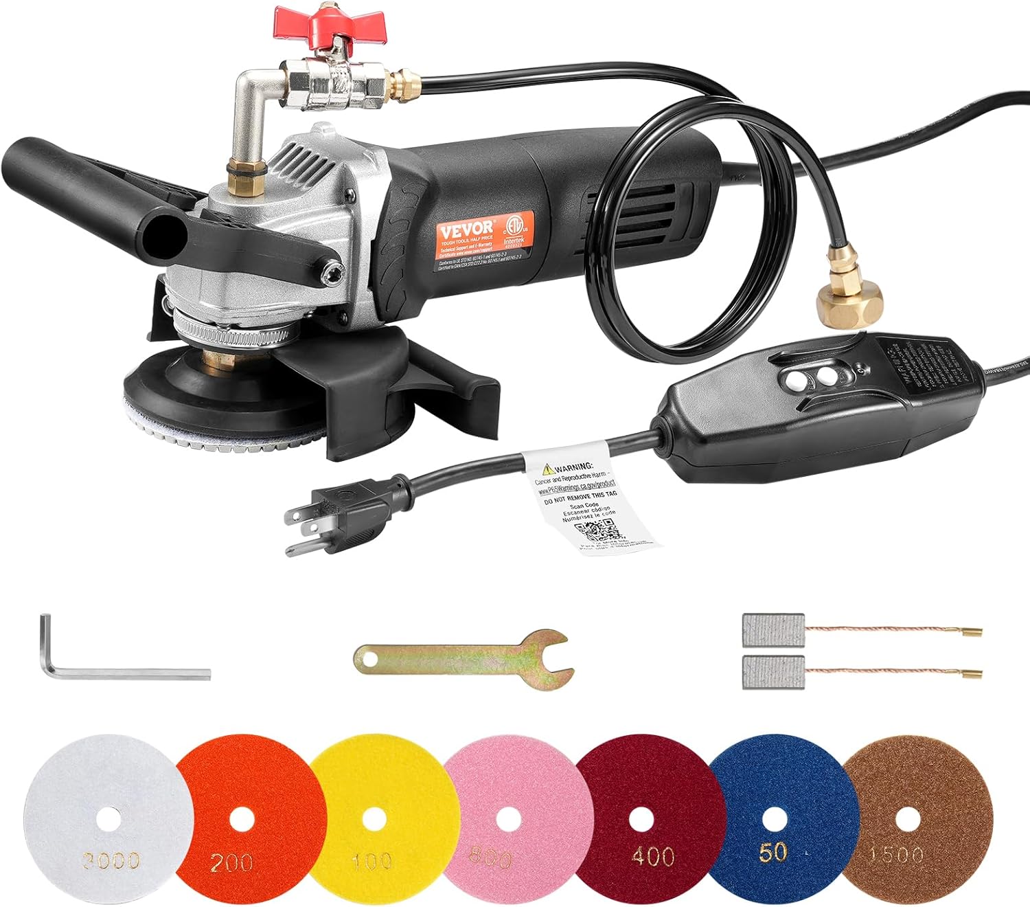 VEVOR Wet Polisher 800W, 4" Concrete Grinder with 6 Variable Speed and 7 Polishing Kits, Wet Grinder Machine for Marble, Granite, Stone, Rock, Tile, Equipped with a GFCI Switch, (1000 - 4000 RPM) MY3017