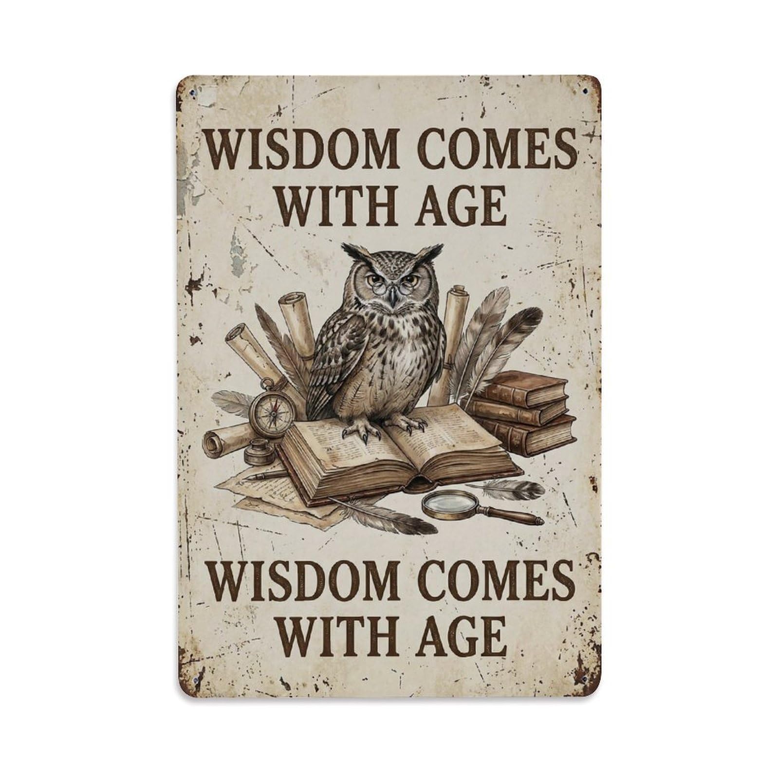 Okngb Style Comic Owl Animal Quote Wise Humor Vintage Wild Nature Metal Tin Sign Plaque Wall Decor For Cafe, Man Cave, Club Bar, Office, Home Garden Round Metal Poster 8X12inch