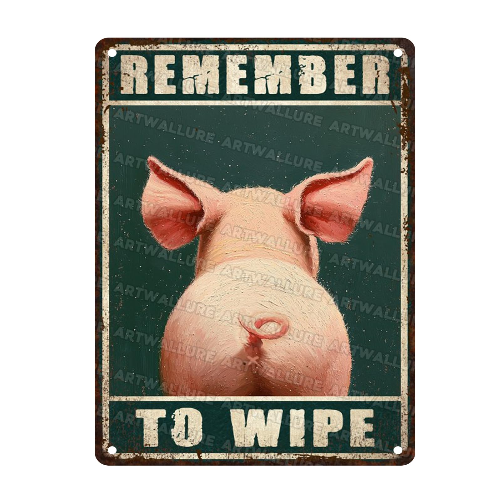 Remember to Wipe Funny Bathroom Decor for Home Toilet Cute Pig Poster Art Retro Wall Decor for Washroom WC Bathroom Garage Man Cave 12x16inch