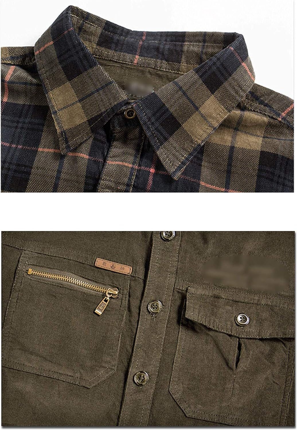 Flygo Men's Casual Long Sleeve Flannel Cotton Plaid Button Down Shirt Jacket (Large, Army Green)