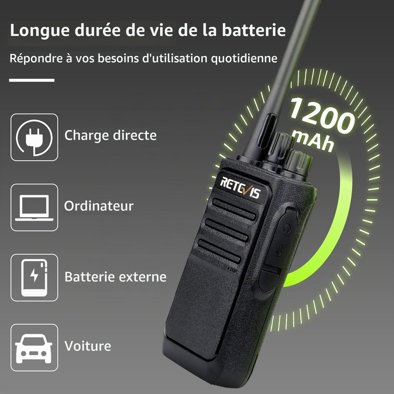 Retevis RT617 Talkie Walkie PMR446 sans Licence (5Pcs/10Pcs Option) - Longue Portée 3km, VOX, Squelch, Batterie 1200mAh Rechargeable, Compatible CE pour Ecole, Sécurité, Logistique (Noir)