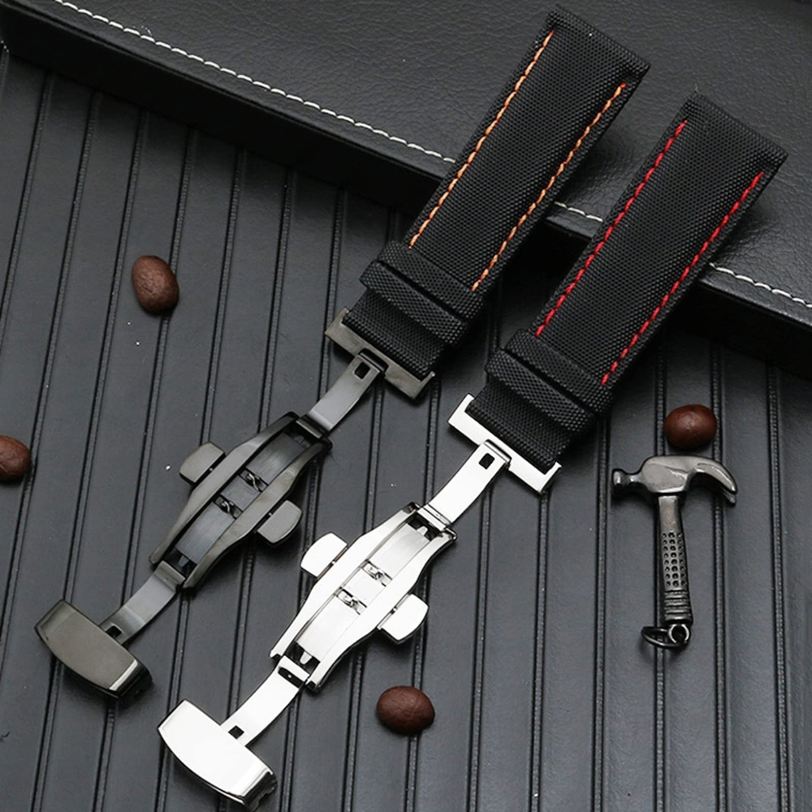 Correa de reloj de cuero, Correa de reloj for hombre, 20/21/22/23/24 mm, impermeable, lona y nailon, agradable for la piel, con hebilla repuesto despliegue liberación rápida opcional(Black 2,21mm)