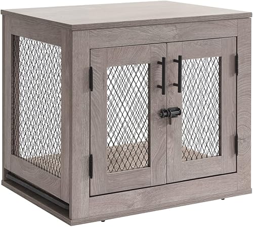 unipaws - Jaula estilo mueble con cojín y bandeja para perros, caseta de malla con puertas dobles para perros, caseta de perro útil como mesa