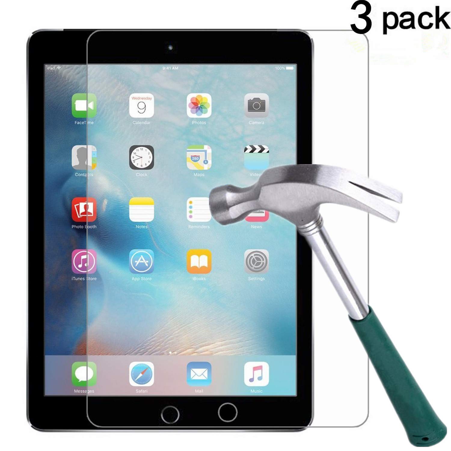 New iPad Pro 12.9 (2017) / iPad Pro 12.9 Screen Protector [3-Pack],TANTEK Tempered Glass/Bubble-Free/Anti-Scratch Screen Protector For 12.9-inch iPad Pro (2015/2017 Model)