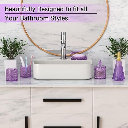 Miniatura 10 de Juego de 5 accesorios de baño naranja de alta calidad, moderno organizador de tocador de cristal para decoración de baño, dispensador de jabón de