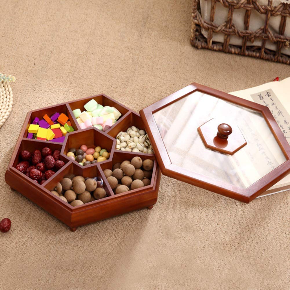 Vassoio per snack in legno Organizer da scrivania Scatola per noci Scatola per caramelle Dispenser per soggiorno Scatola per alimenti Scatola per frutta secca da festa in casa con coperchio-A||Large