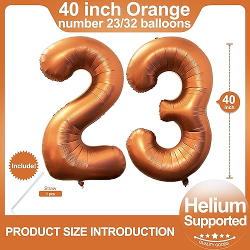 Miniatura 2 de Globos naranjas con el número 23 de 40 pulgadas, globos gigantes de helio de aluminio de color naranja 23 y 32 números para fiesta de cumpleaños de