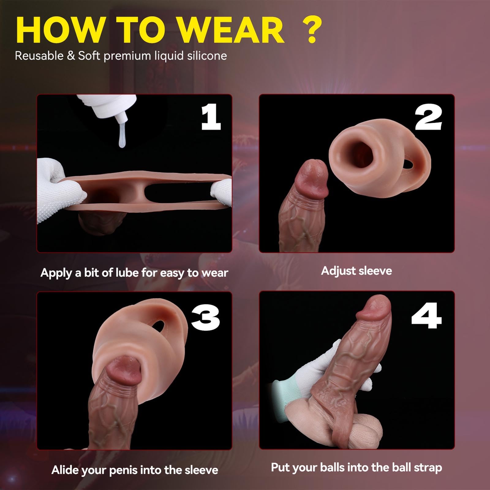 Masturbatore indossabile manuale maschile, estensione della guaina del pene avvolge completamente il pene, guaina realistica per l'ingrandimento del dildo con anello per il pene
