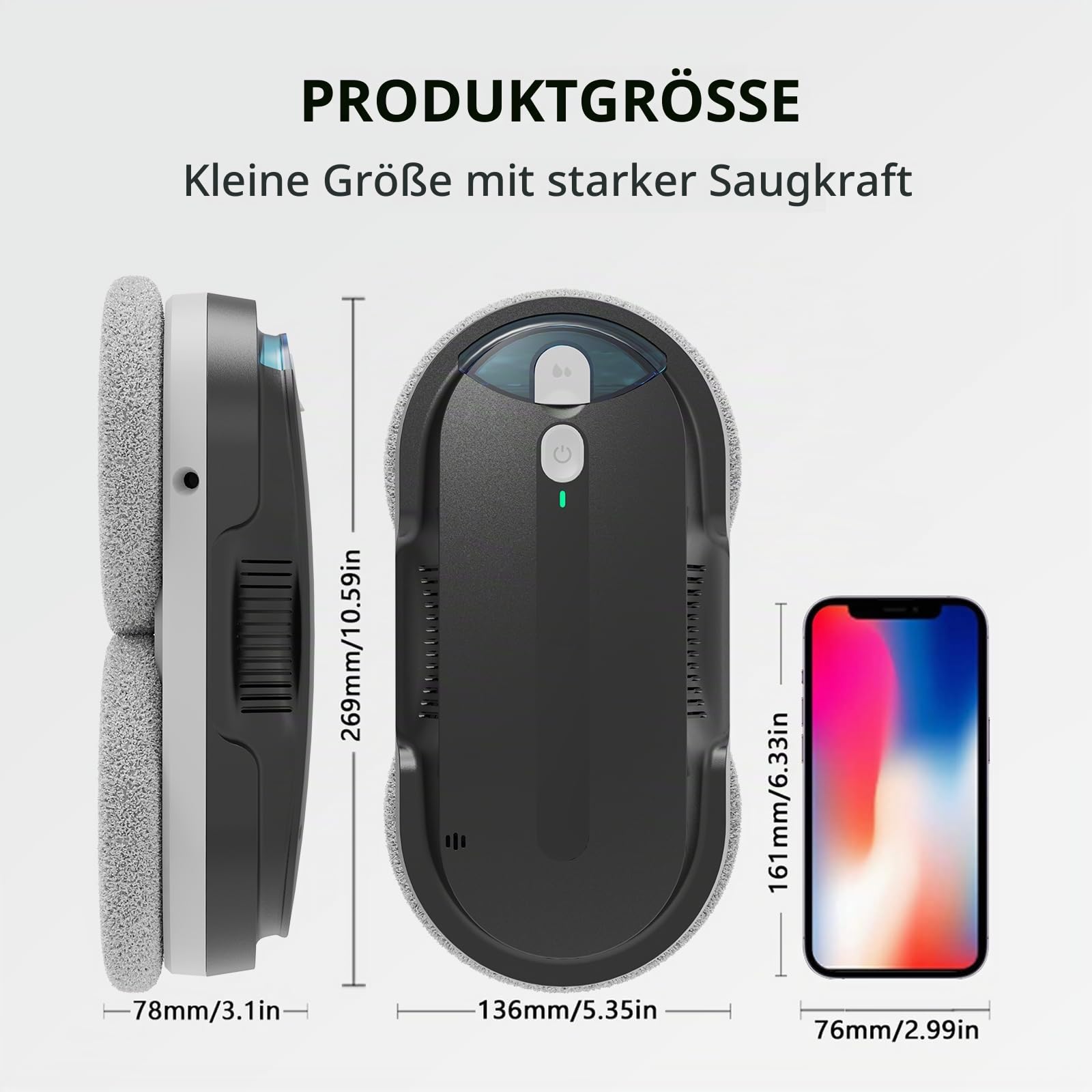 Fensterputzroboter mit Bidirektionaler Ultraschall-Wasserstrahl, (Schwarz)