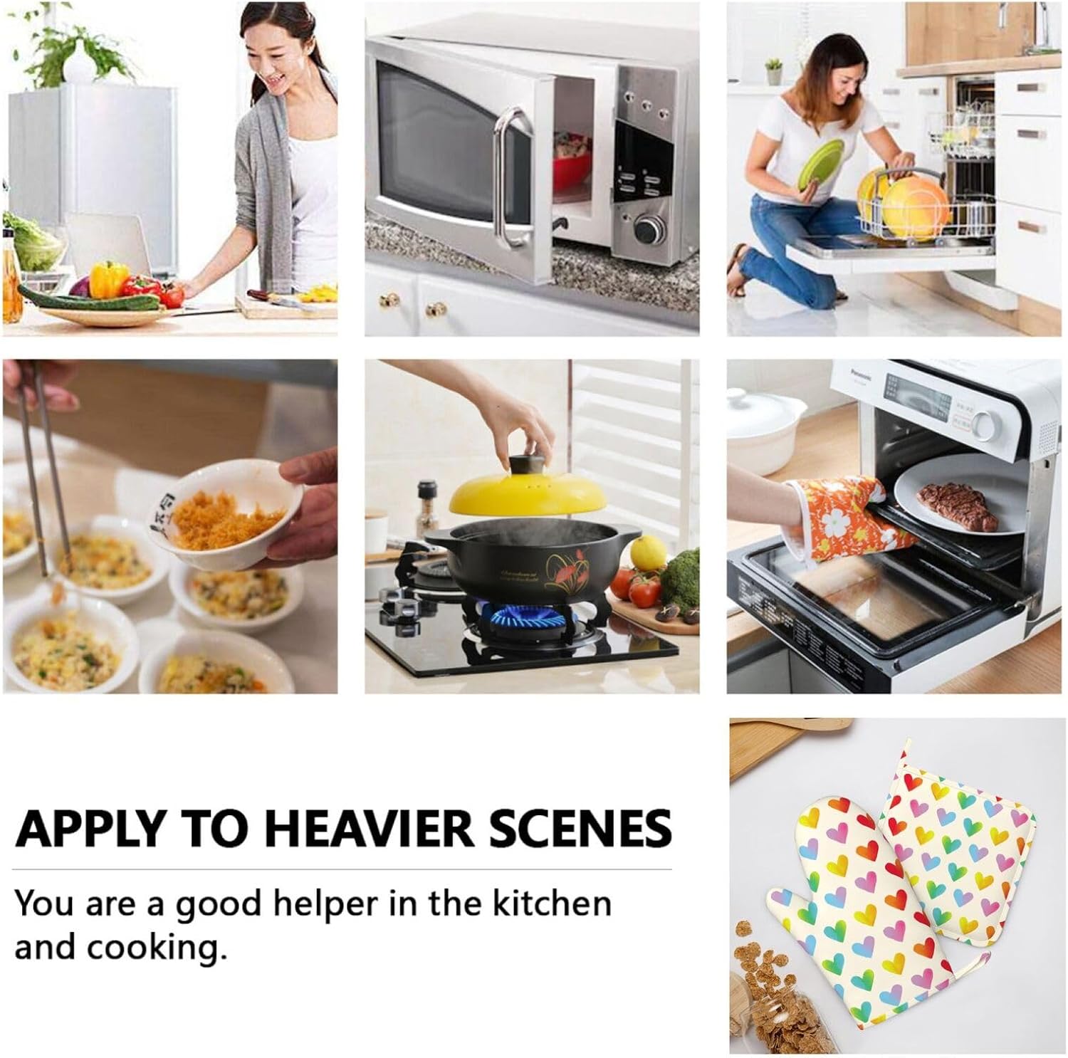 Rainbow Heart Vintage Love Oven Mitts and Pot Holders Set of 4 Silicone Heat Resistant Oven Mitten Potholders Non Slip Gloves Kitchen Decor for BBQ Cooking Grilling Baking