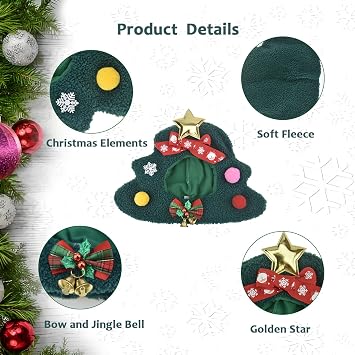 Christmas Dog Hat with Dog Bow Tie Collar,Cat Christmas Tree Costume Outfits for Small Medium Large Dog,Warm Winter Dog Santa Hat Neck Ear Warmer Headband Headwear(Red, L)