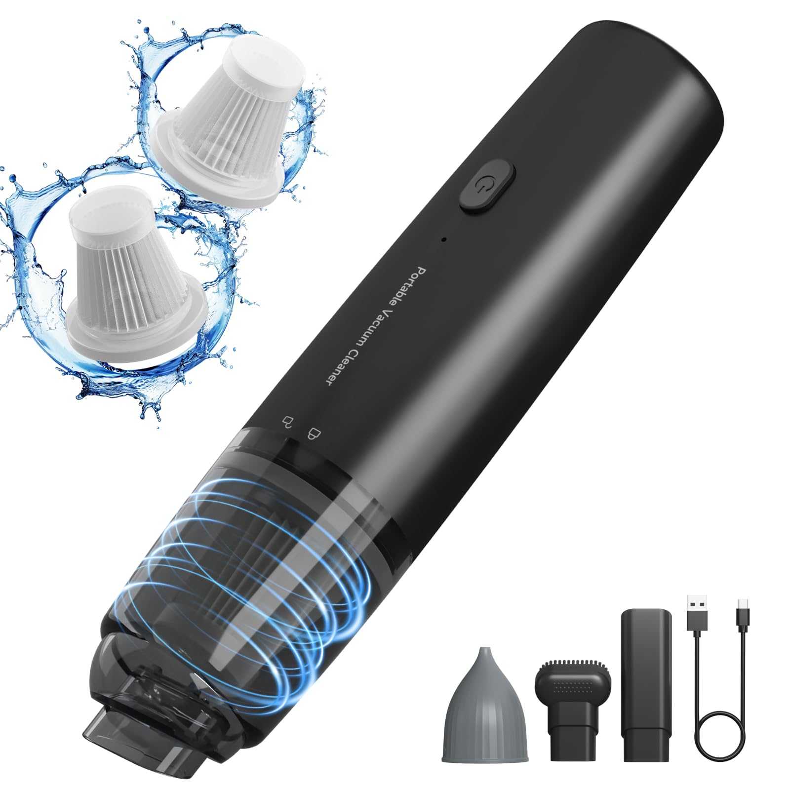 Handheld Vacuum Cordless, Car Vacuum Cleaner Portable with HEPA Filter, 2 Suction Modes, Mini Hand Held Vacuum Rechargeable for Car, Home, Pet Hair, Office, Desk, Keyboards (Black)