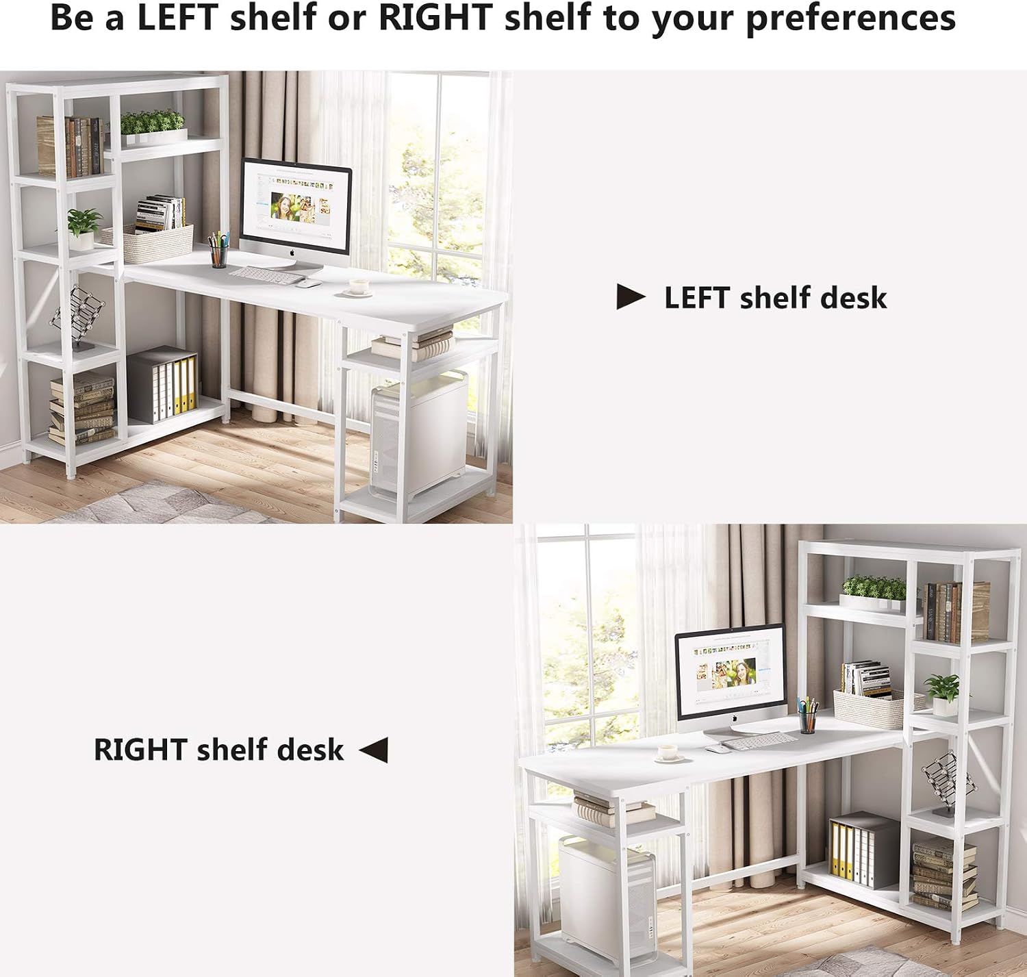 Tribesigns 67" Large Computer Desk with 9 Storage Shelves, Office Desk Study Table Writing Desk Workstation with Hutch Bookshelf for Home Office (White)