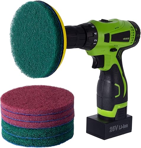 Miniatura 2 de Kichwit Estropajos de azulejos con cepillo de 5 pulgadas, 2 rigidez diferente, soporte de almohadilla de 5 pulgadas con 6 almohadillas de fregar,