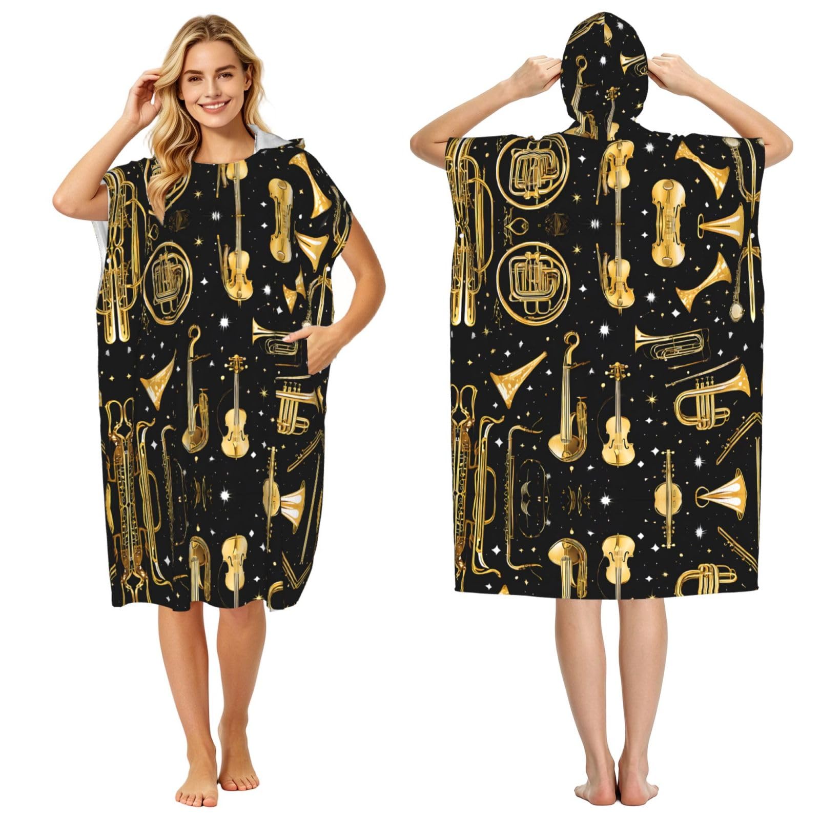 Peignoir à capuche instruments de musique - Le poncho idéal pour plage et piscine