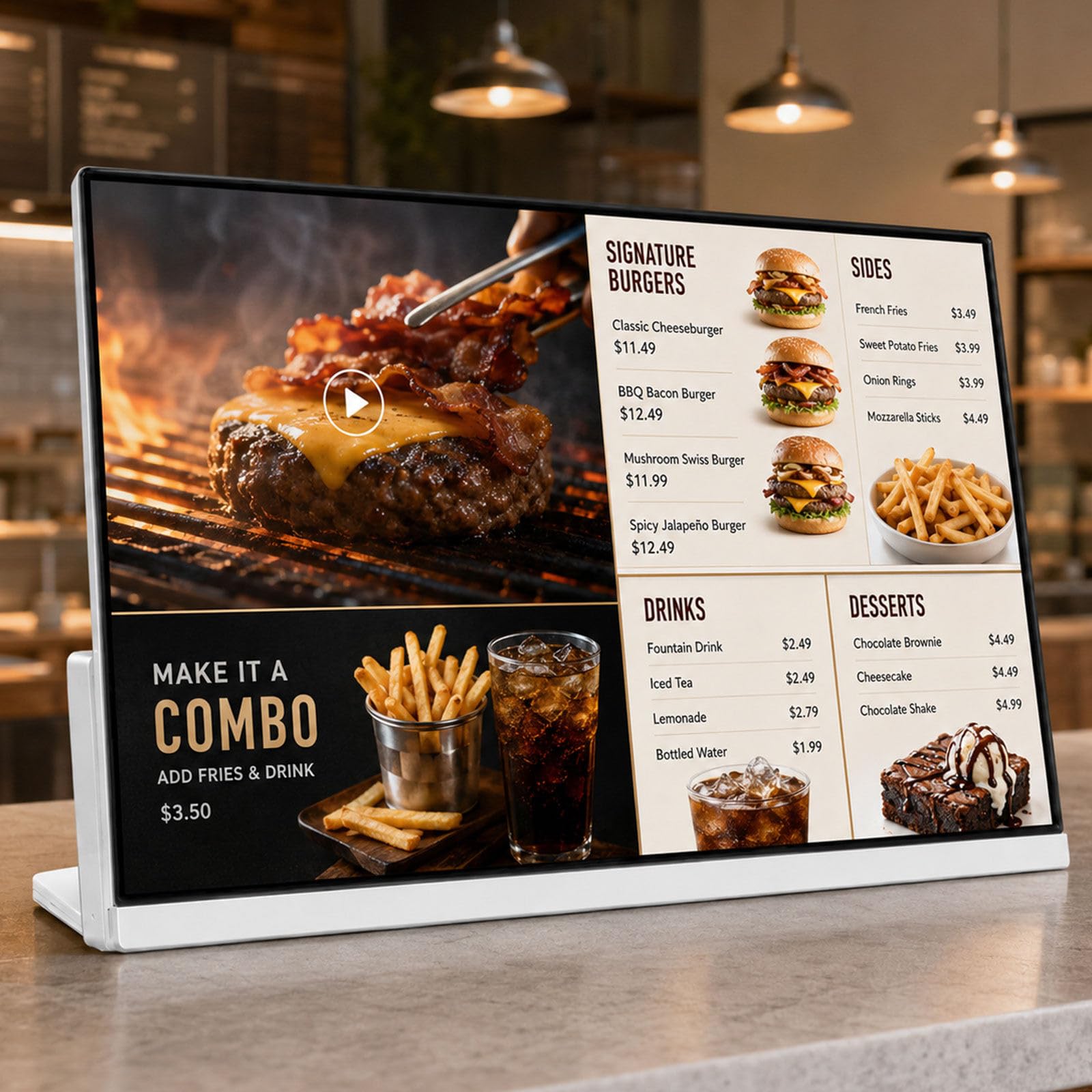 Panel de menú Digital Actualización remota de Contenido | Encendido y apagado automático pantalla dividida para cafeterías y tiendas publicidad empresarial