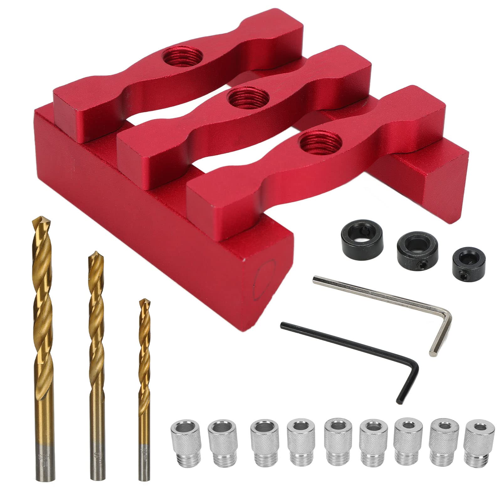 Bohrpositionierungsset, DREI-Taschenloch-Vorrichtung mit HSS-Bohrer, 18-teiliges Set selbstzentrierende Dübelvorrichtungen, Arbeitsplattenvorrichtung aus Aluminiumlegierung, 90°-Winkel