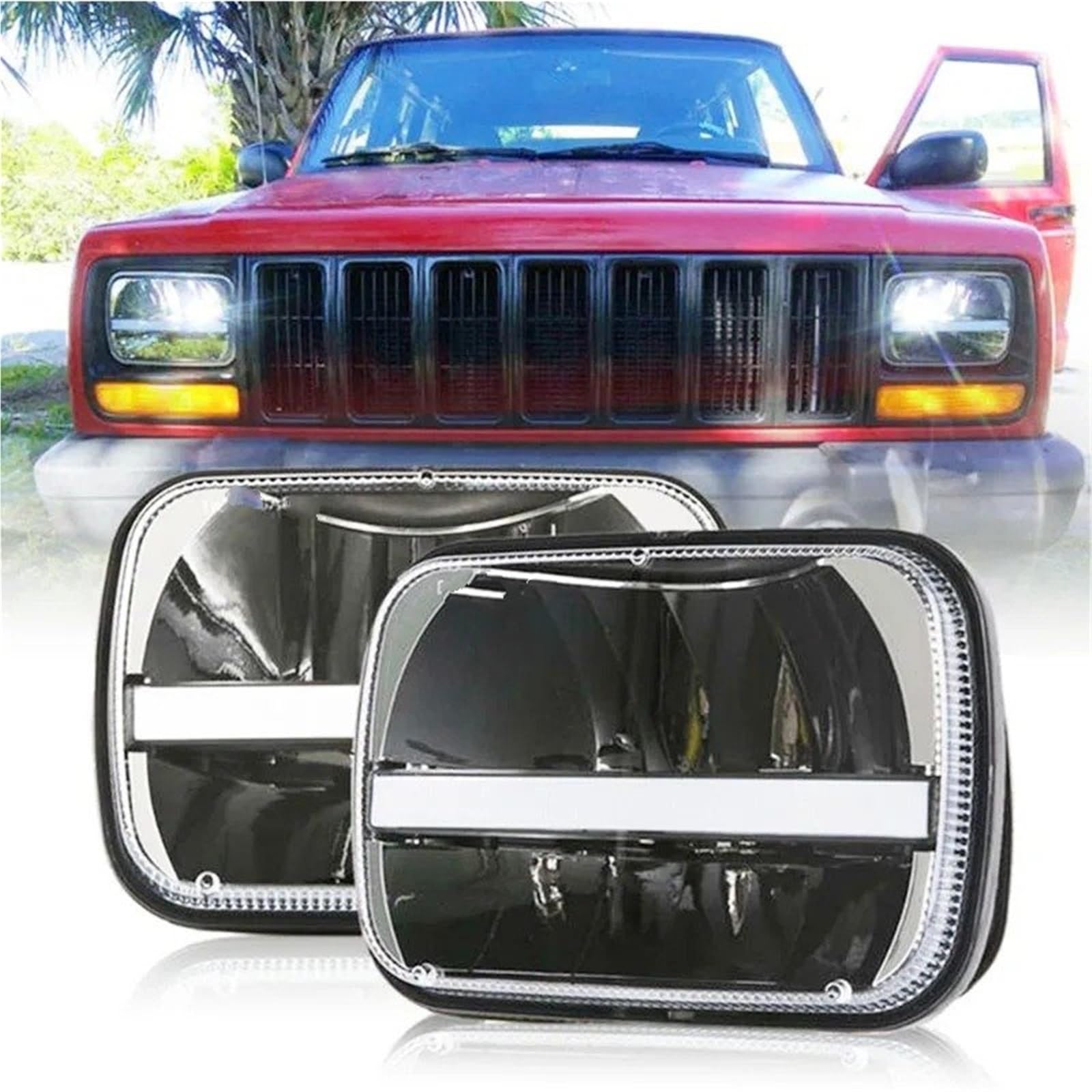 Per Jeep PER Wrangler YJ PER Cherokee XJ Faro Quadrato 5x7 6X7 Pollici Proiettore LED Con Segnale Trun DRL Fanale Anteriore