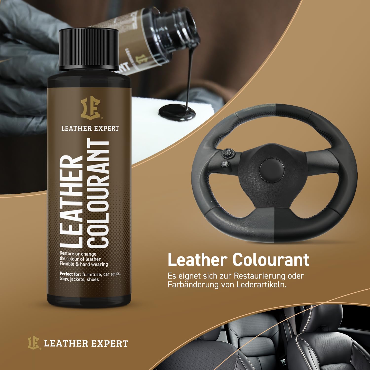 Set per la cura e la ristrutturazione del volante in pelle - Kit per la preparazione del volante in pelle per auto, per proprietari di auto – con colorante per pelle, vernice per pelle, detergente