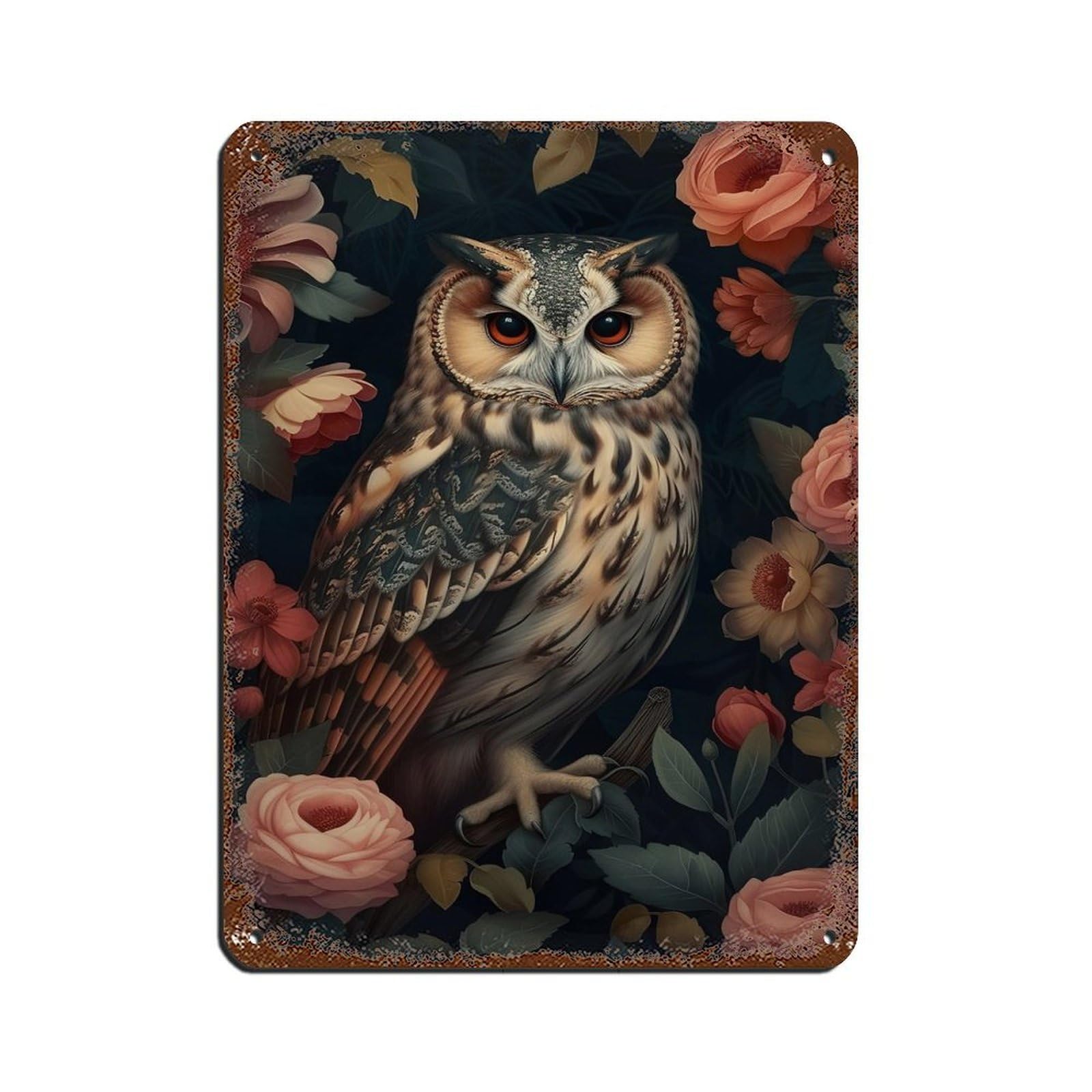 Vintage Floral Owl Painting Poster, Gothic Owl Tin Sign Vintage Metal Pub Club Cafe Bar Home Wall Art Decoration Poster Retro 12x16inch(30x40cm)