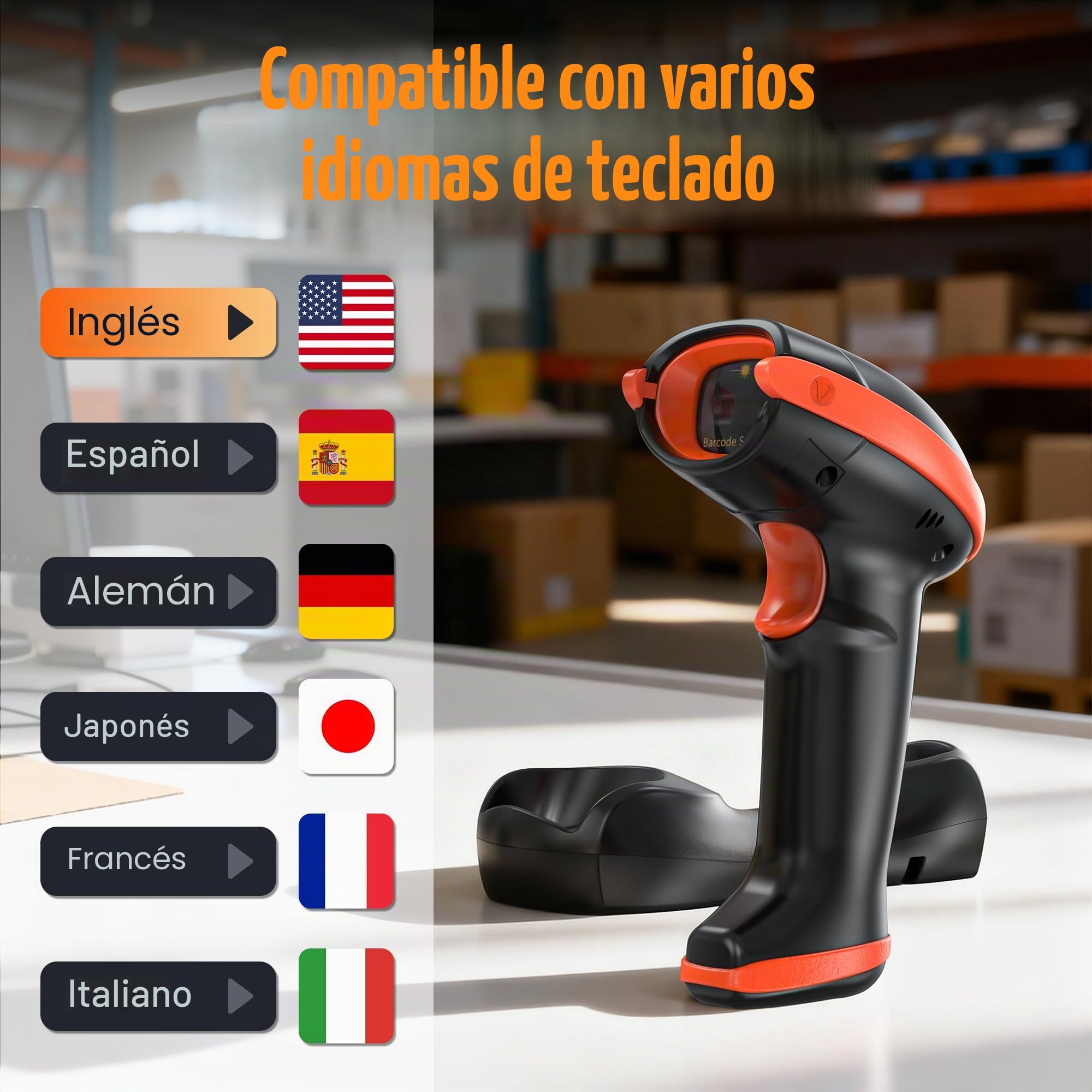 Tera Escáner de código de Barras con Sensor de Imagen de píxeles Altos 2D 1D QR Inalámbrico 2.4 GHz + Cable USB con estación de Carga y Contador Escáner de Imagen Digital HW0008