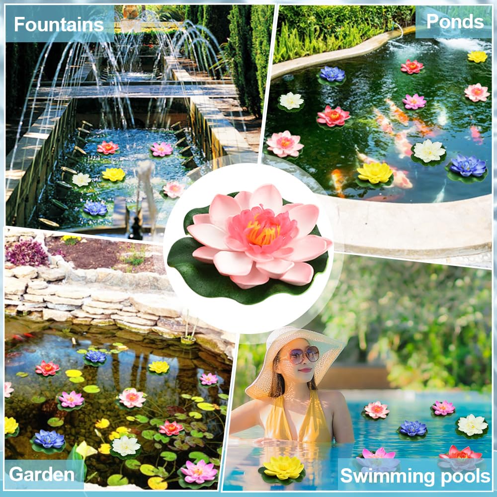 REFORUNG 6 Pz Fiori Galleggianti per Piscina Ninfee Finte Galleggianti Diametro 10 cm Artificiale Ninfee Galleggianti Ninfee Artificiali Impermeabile per Giardino Laghetto