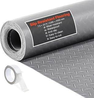 VEVOR Garage Floor Roll, 7.5 x 20 ft Garage Flooring Mat, 2.2 mm Thickened PVC Diamond Plate Floor Protector Mat with Double-Sided Tape, Non-Slip, Easy to Clean for Warehouse, Gyms,Silver Gray