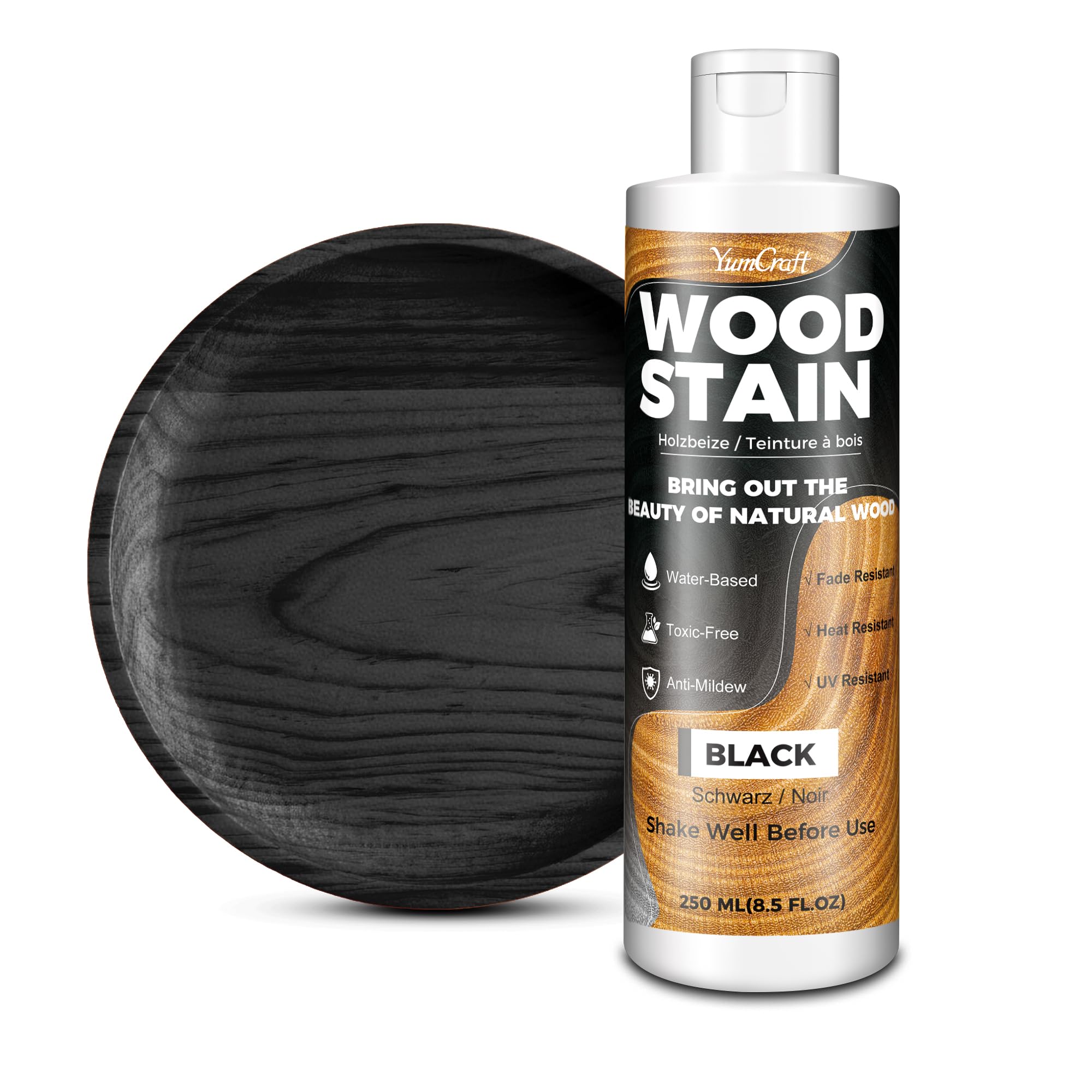 Teinte à Bois 250ml Noir à Base d’Eau, Lasure et Peinture pour Meubles Intérieurs Extérieurs, Portes Placards Étagères, Wood Stain Mat, Séchage Rapide, Faible Odeur, Non Toxique, Facile à Appliquer - 2