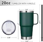 VEGOND 20 oz Tumbler avec poignée et paille, en acier inoxydable Voyage isolé tasse de café épreuve de déversement double mur tasse de tumbler en métal garde boire chaud et froid, vert foncé paquet de 1