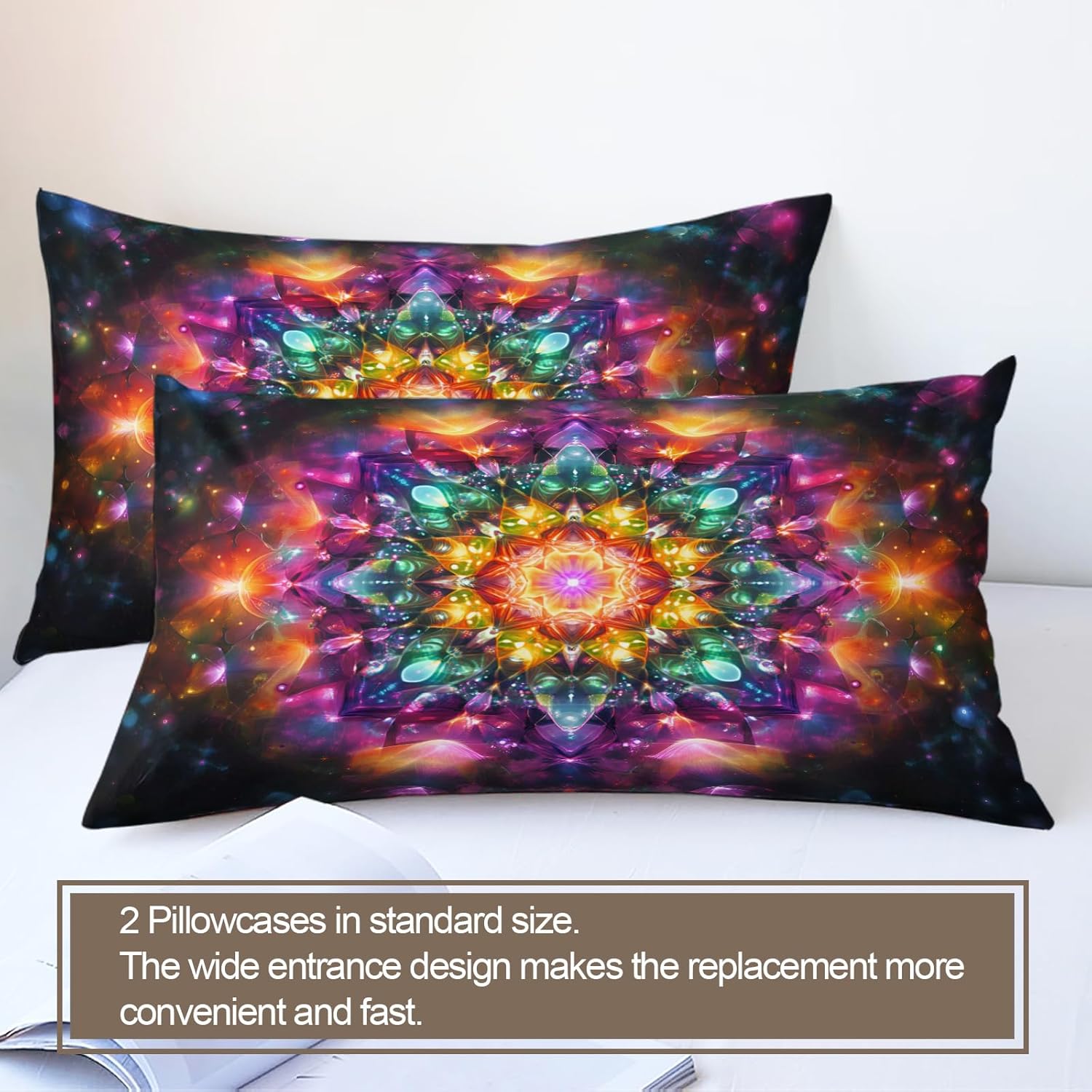 Colorful Mandala Duvet Cover Full Size, Boho Dazzling Starry Bedding Set 3 Piece Bedroom Decor Trippy Art Comforter Cover and 2 Pillow Sham with Zipper Closure