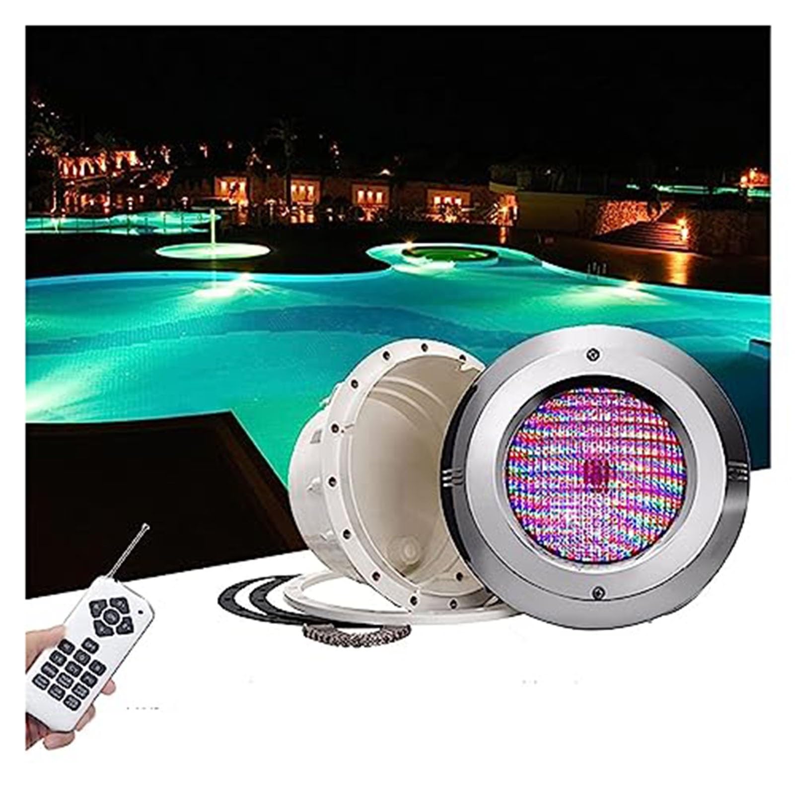 THEGA LED-Poolleuchten Mit Nische PAR56, Edelstahl, 12V AC, IP68, Einbau-Unterwasserleuchte Für Schwimmbäder, Wasserdicht(RGB+remote control,6W-12V)