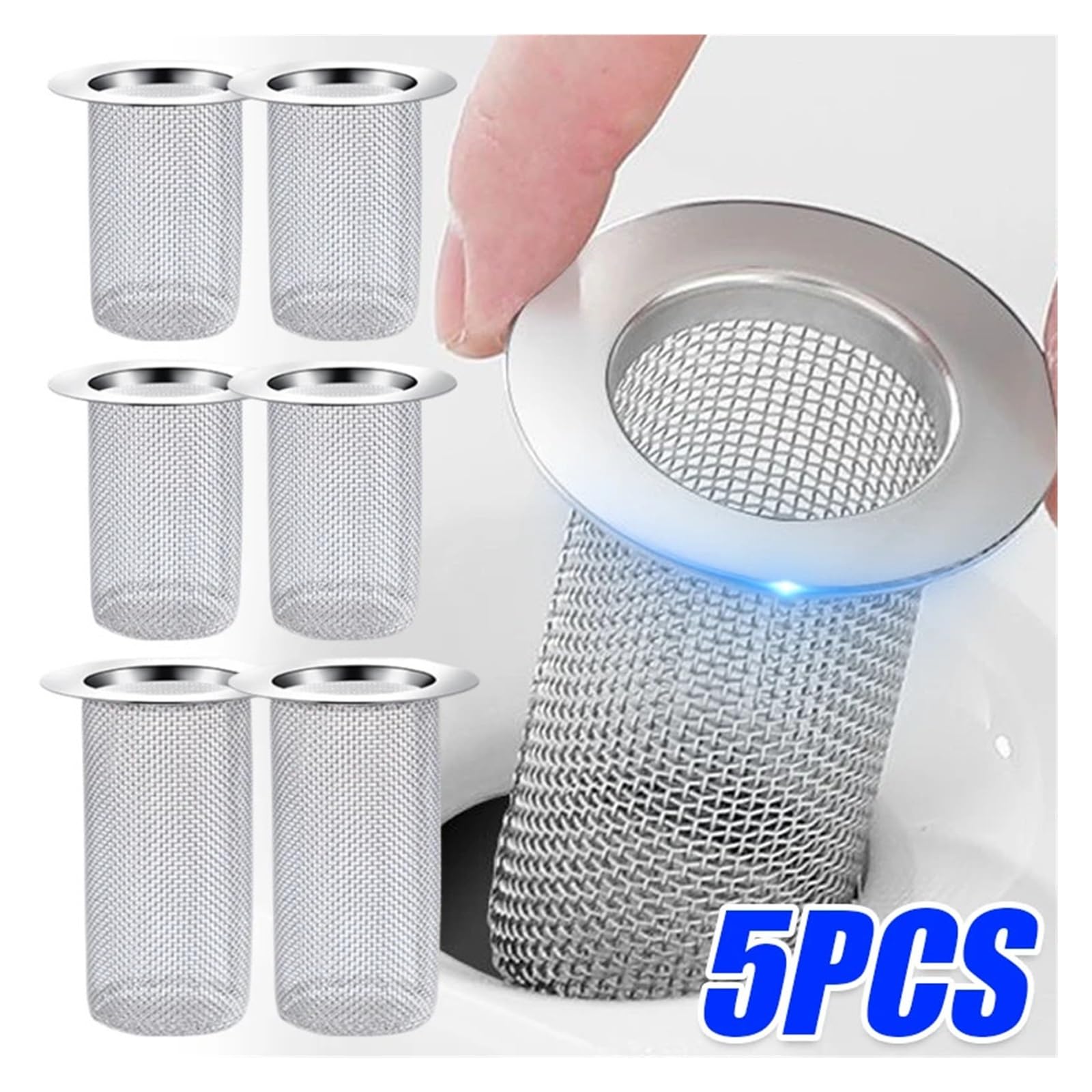 Filtre de vidange de Sol en Acier Inoxydable, 5/1 pièces, Filtre Anti-Obstruction pour évier de Cuisine, Filtre de Douche de Salle de Bain (Taille L Courte)