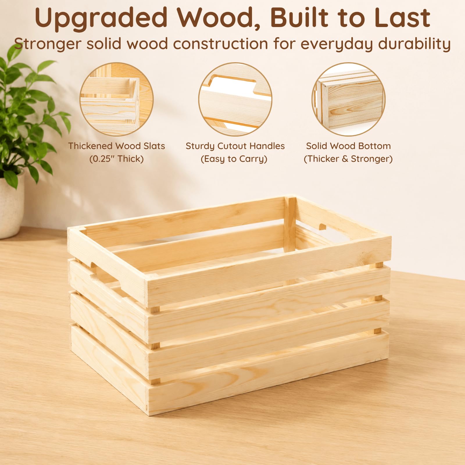 Youeon Lot de 3 caisses gigognes rustiques en bois avec poignées - Caisses décoratives en bois pour cuisine, bureau, chambre à coucher, placard, décoration rustique