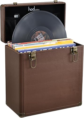 Miniatura 12 de Caja de almacenamiento de discos de vinilo Hododou con candado Organizador de discos Almacenamiento para más de 30 discos individuales de 12