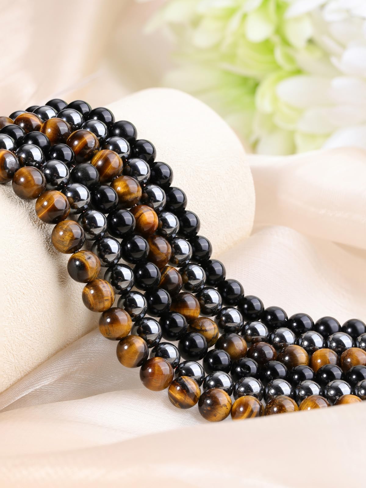 CrystalTears 8mm Healing Crystal Stone Beads for Jewellery Making 100pcs Tiger Eye Obsidian Hematite Round Loose Gemstone Beaded for Bracelet Making DIY Necklace Earrings Crafting Gifts for Men Women - Image 2