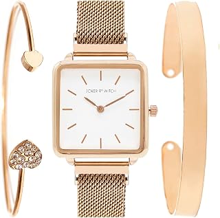 Joker & Witch Stainless Steel Bliss Rosegold Analog Watch Bracelet Set For Women, White Dial, Rose Gold Band Price In India