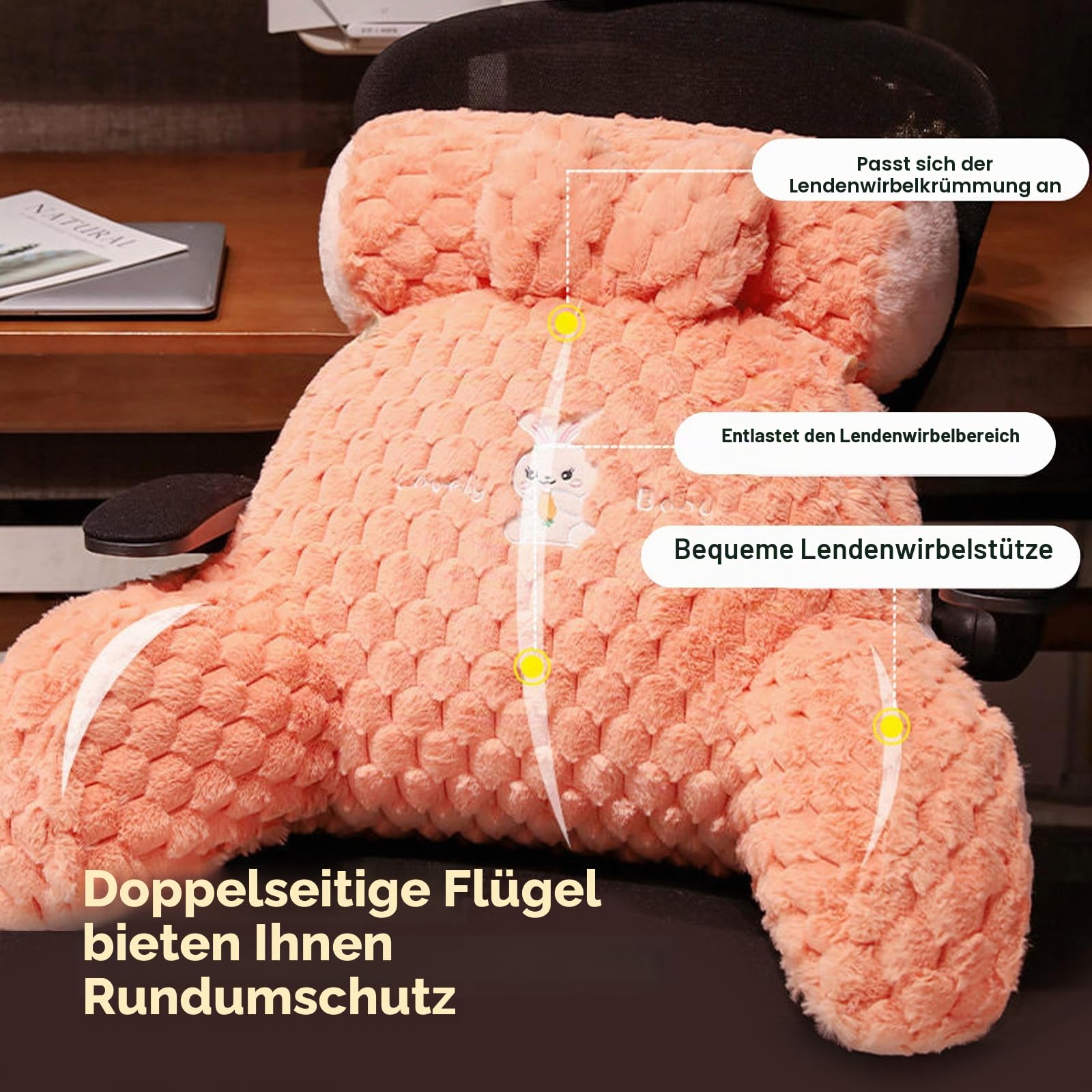 Lesekissen, großes Rückenkissen zum Aufsitzen im Bett, große Keilrückenlehne für Erwachsene und Kinder mit Armlehnen, Rückenstütze für Couch und Bettruhe, Rückenstützkissen(Size:75×50CM,Color:Blue)