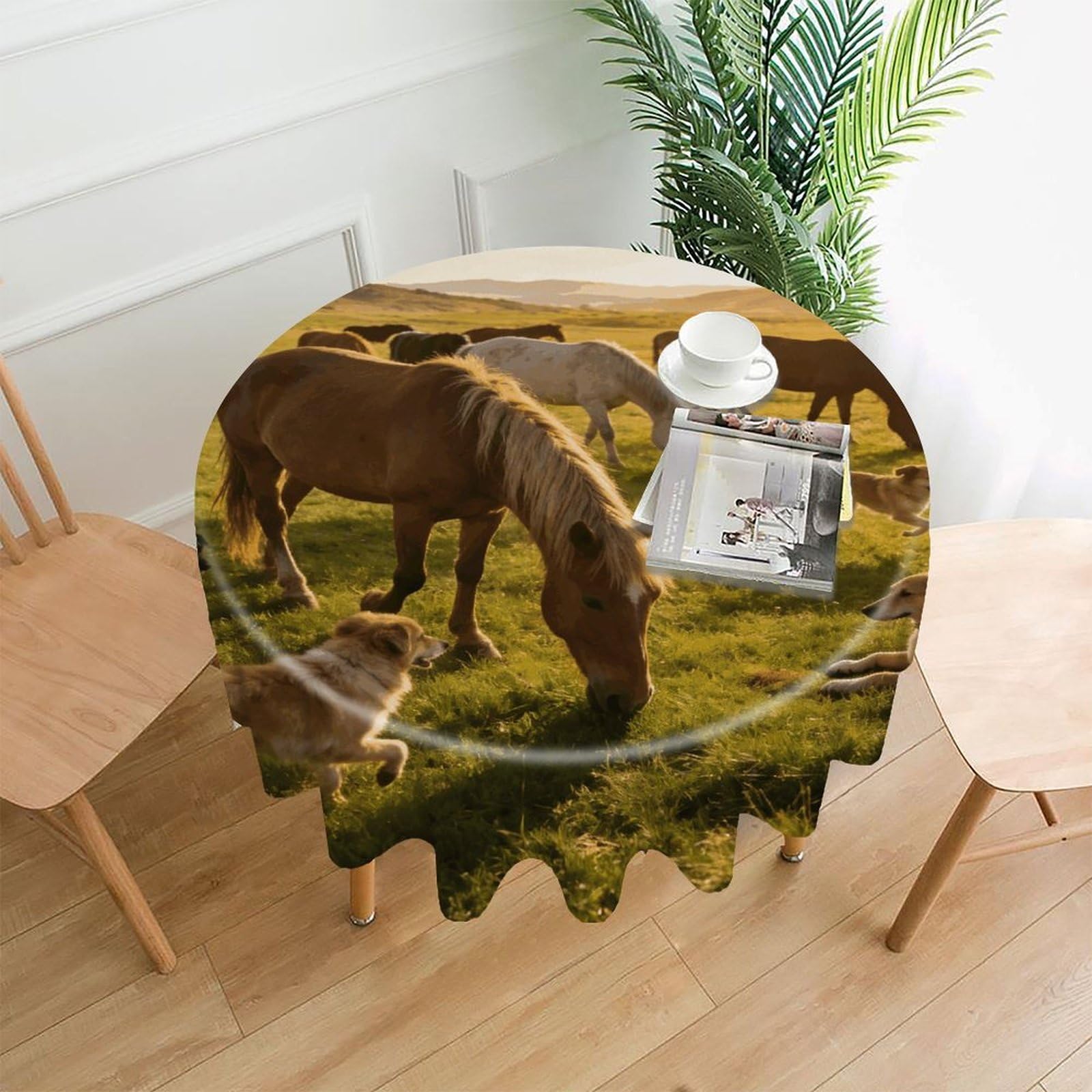 LZQPOEAS The Pleasures of The Open Field Tablecloth Easy to Clean Polyester Round Table Cover Washable Round Table Cloth Wrinkle-Free Circle Decoration Tablecloth for Kitchen and Dining Room 60"